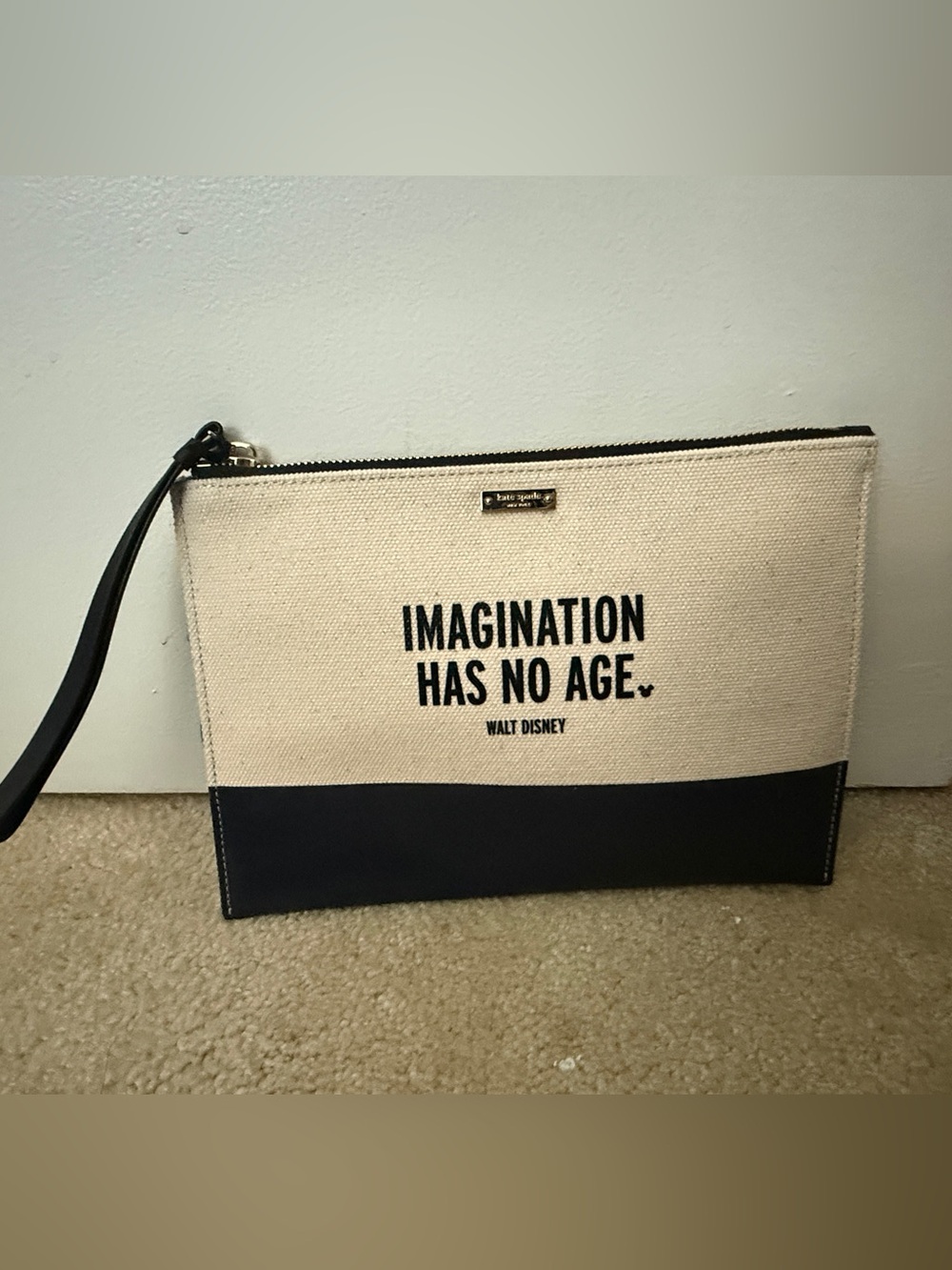 Kate Spade x Walt Disney Cream and Black Canvas Pouch - "Imagination Has No Age"